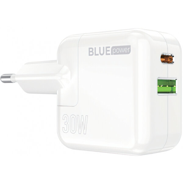 BLUE POWER TRAVEL CHARGER USB + PD 30W white