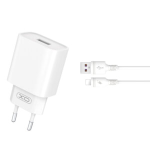 XO TRAVEL CHARGER CE02D QC3.0 18W + DATA CABLE LIGHTNING white