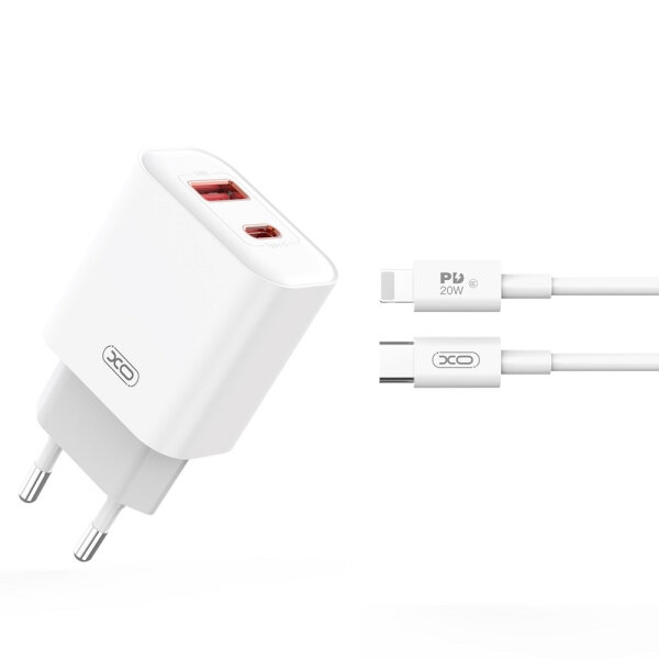 XO TRAVEL CHARGER CE12 PD QC3.0 20W + DATA CABLE TYPE C TO LIGHTNING white