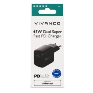 VIVANCO TRAVEL CHARGER PD 45W DUAL GaN black