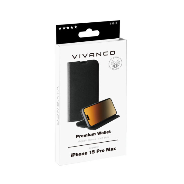 VIVANCO PREMIUM WALLET BOOK CASE IPHONE 15 PRO MAX black