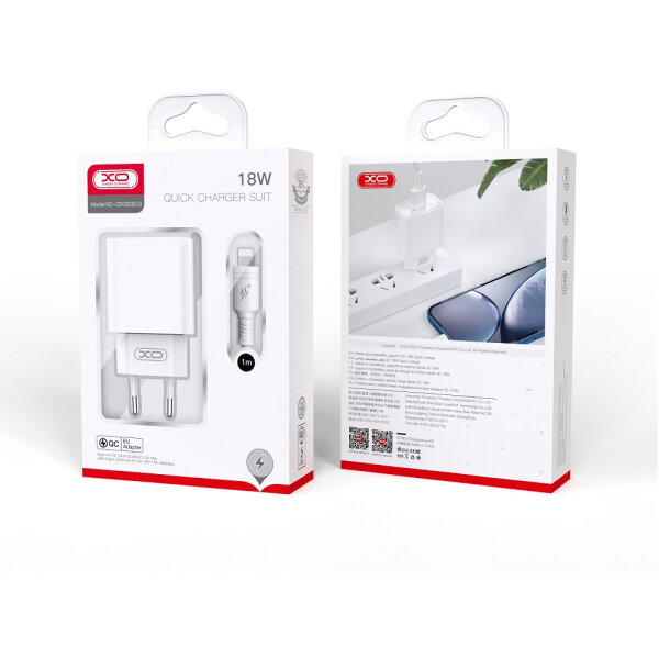 XO TRAVEL CHARGER CE02D QC3.0 18W + DATA CABLE TYPE C white