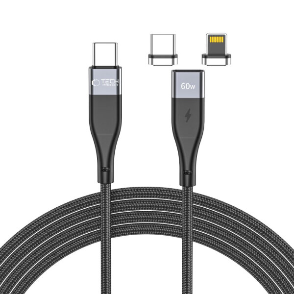 TECH PROTECT ULTRABOOST 2 IN 1 MAGNETIC CABLE LIGHTNING / TYPE C PD 60W 3A 1m black