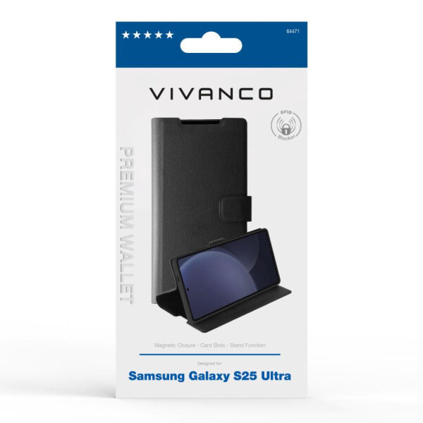 VIVANCO PREMIUM WALLET BOOK CASE SAMSUNG S25 ULTRA black
