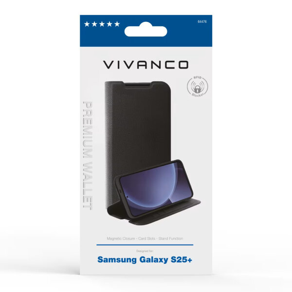 VIVANCO PREMIUM WALLET BOOK CASE SAMSUNG S25 PLUS black