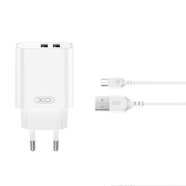 XO TRAVEL CHARGER CE34 2.4A  2 PORTS USB + DATA CABLE TYPE C white